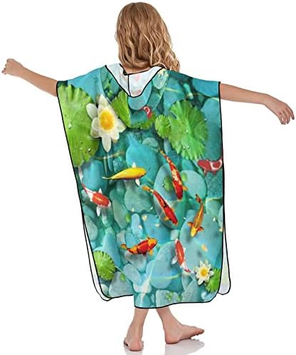 WEEDKEYCAT Japon Pretty Koi Balık Baskı Kapüşonlu Havlu Çocuklar için Yumuşak Banyo Peluş Havlu Hood ile Havuz Plaj Yüzmek için