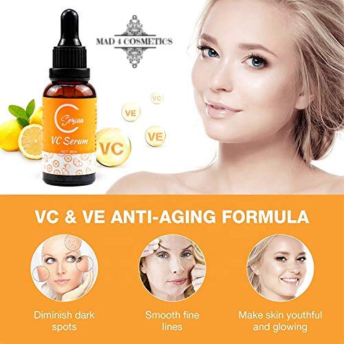MAD Kozmetik Yaşlanma Karşıtı Serum / Yüz için C Vitamini Serumu [BÜYÜK 1-OZ Şişe] Hyaluronik Asit ve E Vitamini içeren Topikal