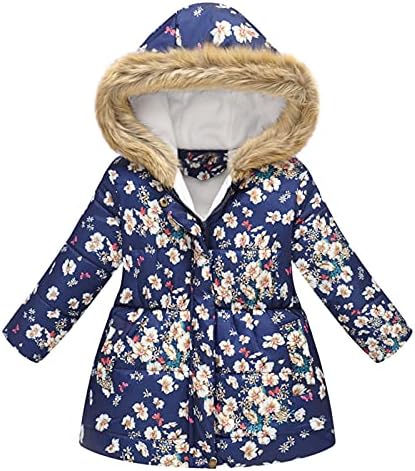 Toddler Kız Kış Mont Giyim Peluş Sıcak Snowsuit Ceket Kalın Rüzgar Geçirmez Polar Parka Kapşonlu Çiçek Dış Giyim