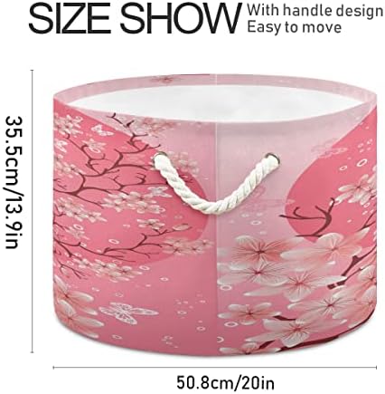 xigua Güzel Kiraz Çiçeği Yuvarlak Depolama Sepeti Çöküşü Tuval Kumaş Depolama Bin Düzenlemek için Kolları ile Ev/Mutfak/Çocuk