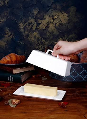 Kapaklı Porselen Tereyağı Tabağı, Kapalı Tereyağı Kaleci-Sap Tasarımı-Bulaşık Makinesinde Yıkanabilir, Beyaz-Daha İyi Tereyağı