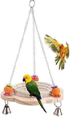 Wontee Kuş Yetiştiriciliği Yuva El Yapımı Örgü Halat Asılı Yatak için Çan ve Boncuk ile Papağanının Parakeet Budgie Kanarya Lovebird