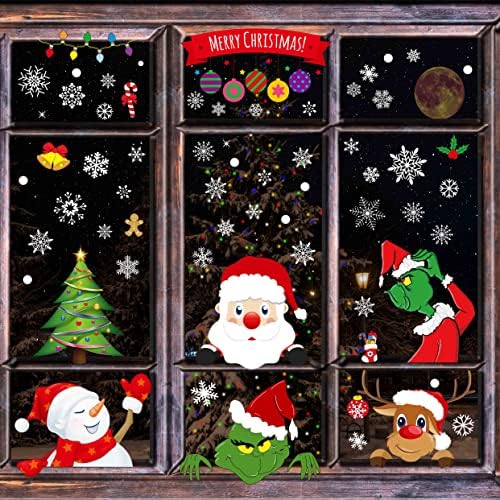 HRENCY Noel Pencere Tutunur 196 PCS 9 Levha Noel Pencere Tutunur Kar Tanesi Pencere Çıkartmalar için Cam Noel Tatil Santa Kardan