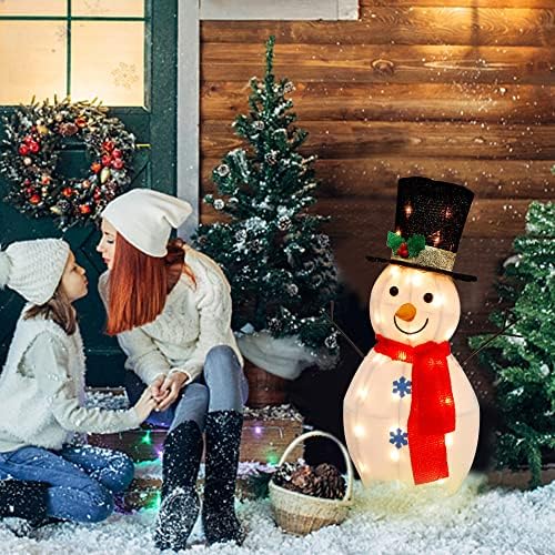 Prsildan Noel ışıklı süslemeleri, 23 inç önceden aydınlatılmış 25 ışıkları ile kardan adam silindir şapka ve kırmızı eşarp, pazen