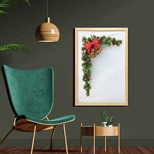 Ambesonne Noel Duvar Sanatı ile Çerçeve, iğne Yapraklı Ağacı Süsleme ile Geleneksel Bells ve Baubles Asılı Noel Köşe, baskılı