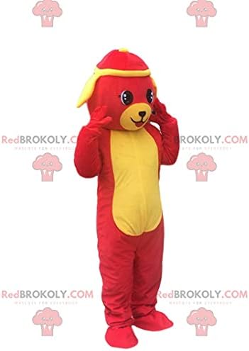 Kırmızı ve sarı köpek REDBROKOLY Maskotu, renkli köpek kostümü