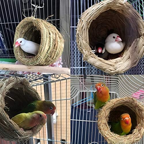 Zakynuye Saman Kuş Yuvası, Parakeet Cockatiel Kanarya Lovebird ve Küçük Papağan için Çim El Dokuması Kuş Evi, Soğuk Hava için