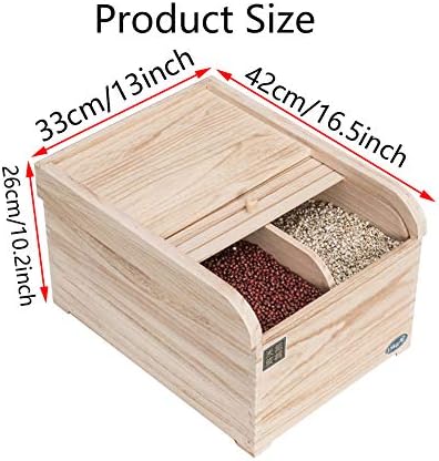 HOUSHİYU-521 15 KG Ahşap Pirinç saklama kutusu Konteyner 2 Bölmeleri, mutfak Gıda saklama kabı Tahıl Dağıtıcı, Kepenkli Tasarım