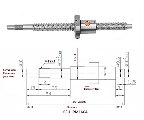 Mssoomm 16mm Ballscrew Kiti SFU1604 RM1604 Anti-Boşluklu Vidalı, L 57.48 inç / 1460mm 4mm Pitch + Vidalı Somun + BK/BF12 Rulman