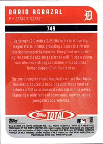 2020 Topps Toplam Beyzbol (Dalga 8) 749 Dario Agrazal RC Çaylak Detroit Tigers Resmi MLB Ticaret Kartı ÇEVRİMİÇİ ÖZEL Sınırlı
