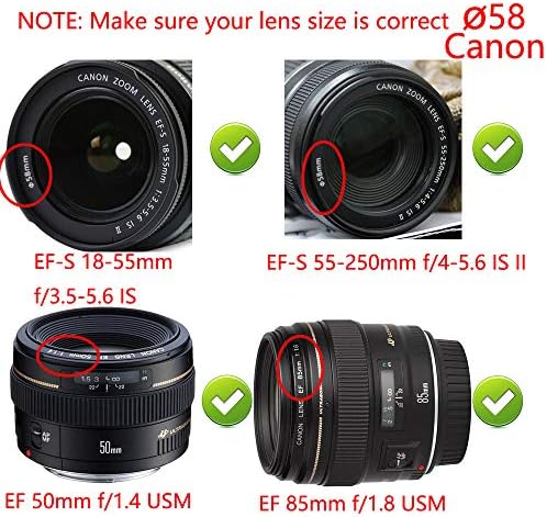 WH1916 UV Filtre ve Lens Kapağı Canon Rebel T7 T6 T5 SL3 SL2 w/EF-S 18-55mm Lens (1 UV + 1 Kap)