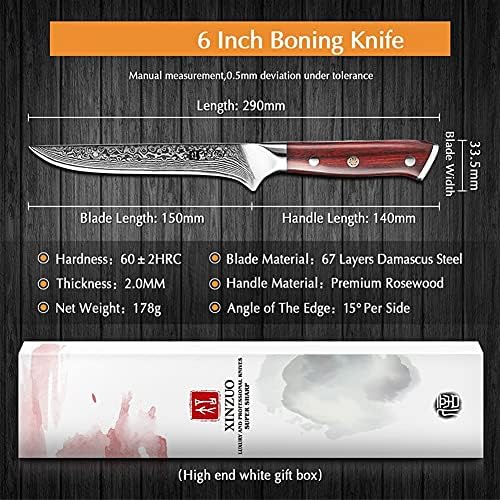 Kemiksi saplı bıçak, 6 inç kemiksi saplı balık bıçağı vg10 Şam Çelik Kalıcı Keskin Mutfak Bıçakları Gülağacı Kolu Jambon Bıçağı