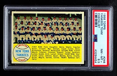 1958 Topps 246 Yankees Takım Kontrol Listesi New York Yankees (Beyzbol Kartı) PSA PSA 8.50 Yankees