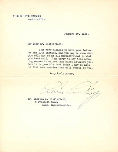 Başkan Calvin Coolidge-01/19/1925 İmzalı Mektup