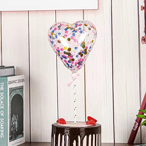 BinaryABC Kalp Şekli Konfeti Balon Kek Topper, Sevgililer Günü Düğün Pastası Dekorasyon Malzemeleri, 5 inç, 8 Adet (Rastgele