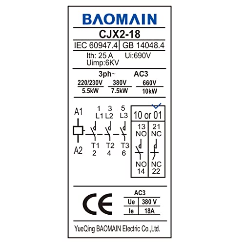 Baomain AC Kontaktör 3 P 3 Kutuplu NC (Normalde Kapalı) 660 V 32A 220 V Bobin Motor Kontrolcü CJX2-1801