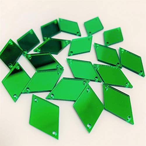 NUORUI 50 adet Elmas Dikmek Ayna Rhinestones Kristal Dikiş Aynalı Boncuk DIY Ayna Takım Elbise (Yeşil)