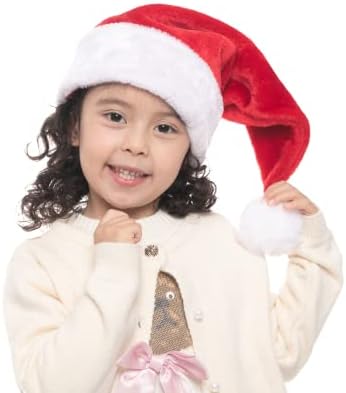 12 Paket Premium Noel Baba Şapkaları, Peluş Kırmızı Kadife Noel şapkaları Noel Tatili İyilik ve Parti Malzemeleri için Beyaz