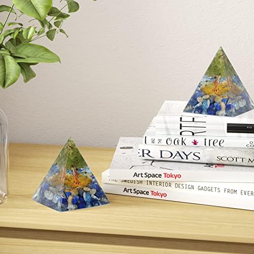 EternalOrgone Hayat Ağacı Peridot Kristal Taş ile Lapis Lazuli Orgon Piramit Reiki Koruma için Tahsil Kristal Şifa Meditasyon