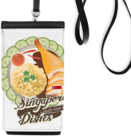 Singapur Hainanese Tavuk Pirinç Telefon Cüzdan Çanta Asılı Cep Kılıfı Siyah Cep