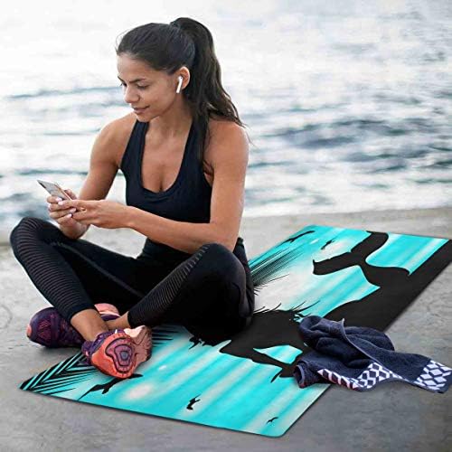 ALAZA Seyahat Yoga Mat Kaymaz, Katlanabilir Yoga Mat, Yoga Mat Havlu Egzersiz Paspaslar için Kadın Kız Tropikal Palmiye Yaprakları