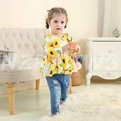 Toddler Kız Giysileri, Bebek Kız Kıyafet, sevimli Çiçek Gömlek Tops Denim Ripped Jeans Uzun Pantolon Hediye Giyim Seti