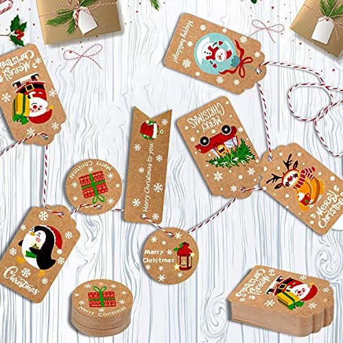 100 Pcs Noel Kraft Kağıt Hediye Etiketleri için Noel Tatil Mevcut Wrap, Kahverengi Hediye Etiketleri Asmak Etiketleri ile Kar