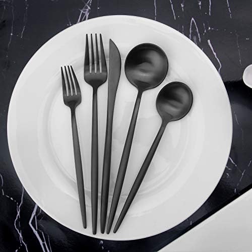 Vanys Gümüş Seti, 4 kişilik Mat Siyah Sofra Takımı Çatal Bıçak Takımı Seti, Ev ve Restoran için Saten Finish 20 Parça Paslanmaz