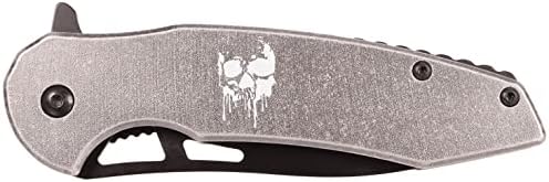 MTech USA Framelock Yay Destekli Açık Taşlı Gri Eloksallı Alüminyum Saplı Cep Katlanır Bıçak, NDZ Performance - Skull Melting
