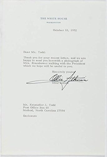 Ollie (Oliver F.) Atkins-10/10/1972 İmzalı Mektup