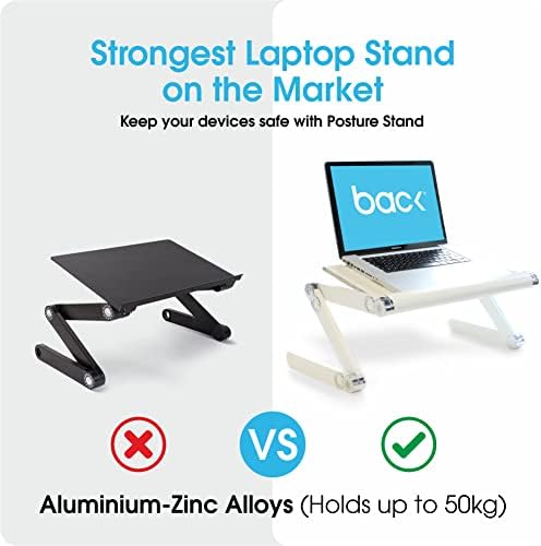 BackPainHelp Taşınabilir Ayarlanabilir Duruş Laptop standı/Masa/Masa için Yatak, Alüminyum / Çinko - Katlanır Lap Masası Kahvaltı