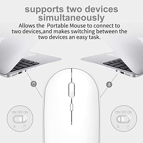 3 Ayarlanabilir DPI, Bluetooth + Kablosuz Fare, USB Alıcılı 2.4 G Gürültüsüz Fare-PC, Tablet, Windows Sistemli Dizüstü Bilgisayar