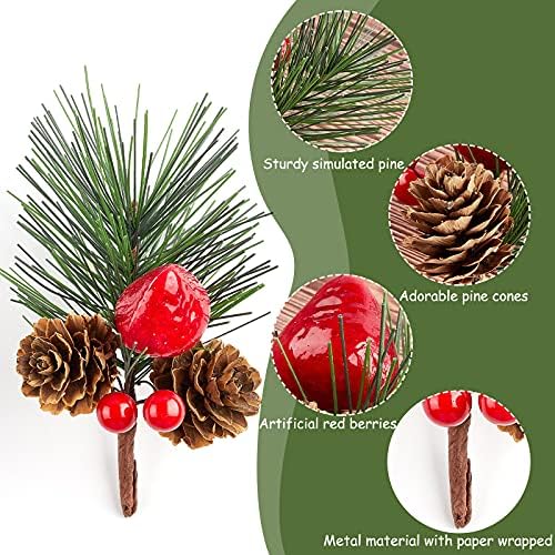 TUZAZO 10 Paket Çam Alır Yapay Çam İğneleri Kırmızı Çilek Jingle Bells Çam Kozalakları Noel Çiçek Düzenlemeleri ve Tatil Süslemeleri