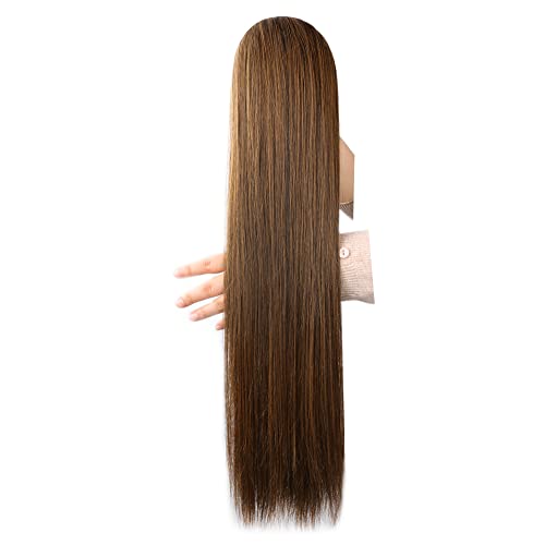 24 İnç (26 İnç Olabilir) Uzun Düz At Kuyruğu saç Uzatma Klipleri Sentetik ısıya Dayanıklı Kadınlar için İpli At Kuyruğu Hairpieces