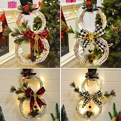 Noel çelenkler, Led ön kapı çelenkler asılı dekor dize ışıkları ile Noel kardan adam çelenk dekorasyon Led ön kapı çelenk asılı