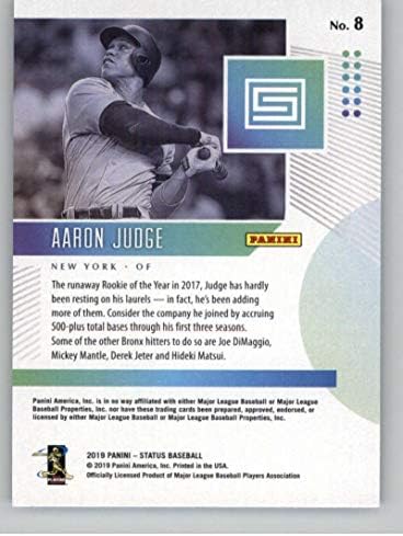 2019 Chronicles Durum Beyzbol 8 Aaron Judge New York Yankees Panini'den Resmi MLBPA Ticaret Kartı
