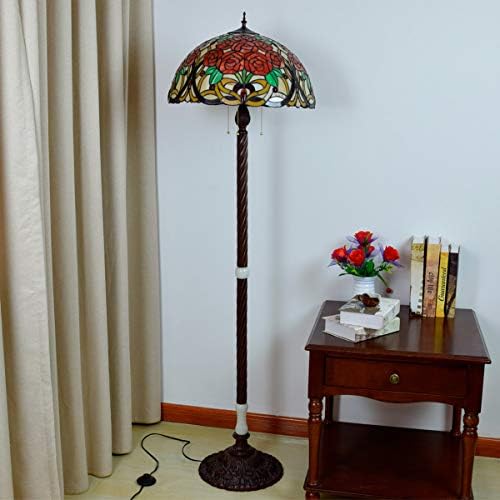 GDLight Tiffany Tarzı Gül Zemin Lambası Eski Pastoral Çiçek Ayakta Lamba El Yapımı Vitray Yeşim Okuma Lambası Oturma Odası Yatak