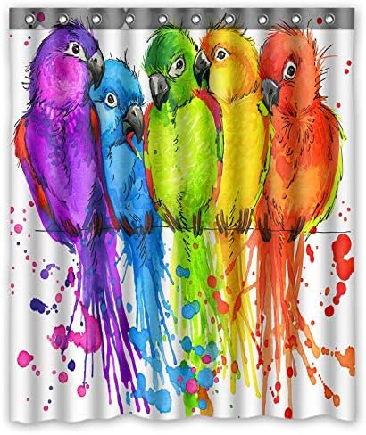 KXMDXA Papağanlar Orman Renkli Kuşlar Ağaç Dalları üzerinde Banyo Perdesi Duş Perdesi 60x72 inç