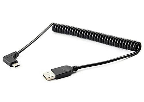 Sarmal USB C Kablosu, Traovien USB 2.0 A ila 90 Derece USB Tip C 3A Yaylı Şarj Kablosu, Araç Şarj Cihazı için Gerilmiş 0.6-5FT