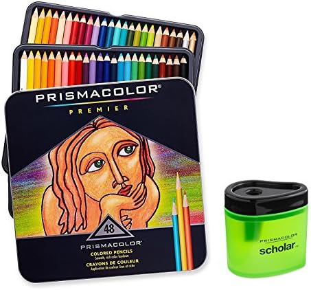 Prismacolor Premier Yumuşak Çekirdekli Renkli Kalem, 48 Çeşitli Renk Seti (3598T) + Prismacolor Scholar Renkli Kalemtıraş (1774266)