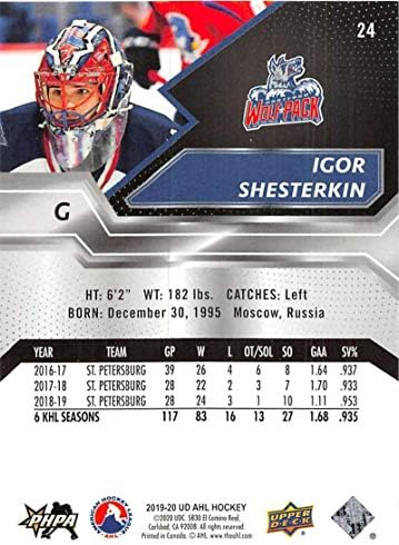 2019-20 Üst Güverte AHL 24 Igor Shesterkin RC Çaylak Hartford Kurt Paketi Hokeyi Ticaret Kartı