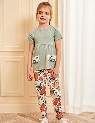 Arshiner Toddler Kız Kıyafetler Çiçek Hi-Lo Tops + Pantolon Setleri Kısa Kollu 2 adet Pantolon Cepler ile Setleri