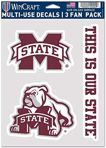 WinCraft NCAA Mississippi State Bulldogs Çıkartması Çok Kullanımlı Fan 3 Paket, Takım Renkleri, Bir Boyut