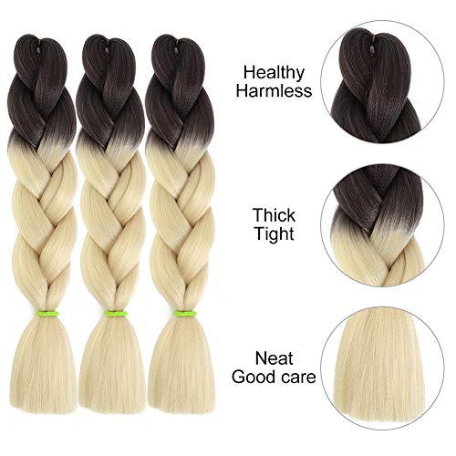 Ombre Örgü Saç Siyah Bej Renk Kanekalon Jumbo Örgü saç ekleme 24 inç 3 adet / grup Yüksek Sıcaklık Fiber Tığ Büküm Jumbo Örgüler…