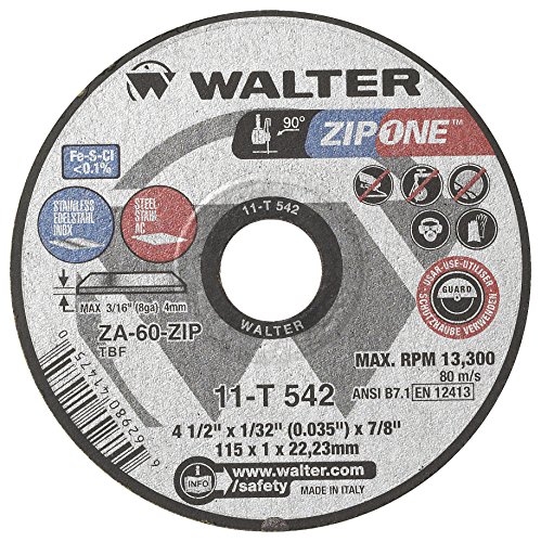 Walter Yüzey Teknolojileri 11T542A Yüksek Performanslı Kesme Tekerleği, Yuvarlak Delik, Kum ZA-60-ZİP, 1/32 Kalınlığında, Zirkonya