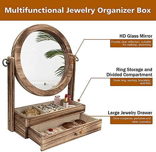 Kadınlar için Mücevher Kutusu Mücevher Kutusu Ahşap, Ayna ile büyük Takı Organizatör Vaka Takı Çekmece Depolama için Yüzükler