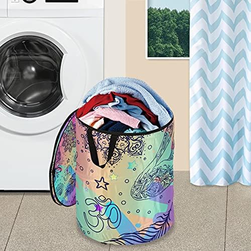 Gökkuşağı Boho Pop Up çamaşır sepeti fermuarlı kapaklı Katlanabilir çamaşır sepeti Kolları İle Katlanabilir depolama Sepeti Giysi