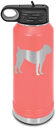 Cane Corso Lazer Kazınmış Su Şişesi Özelleştirilebilir Polar Deve Paslanmaz Çelik Saman-Köpek Köpek pet Bordo 32 oz Özel