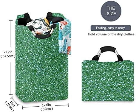 Yeşil Glitter Çamaşır Sepeti Katlanabilir Büyük Giysi Sepet Kreş Depolama Bin için Kolu ile Çocuk Odası Yatak Odası Yurt Banyo