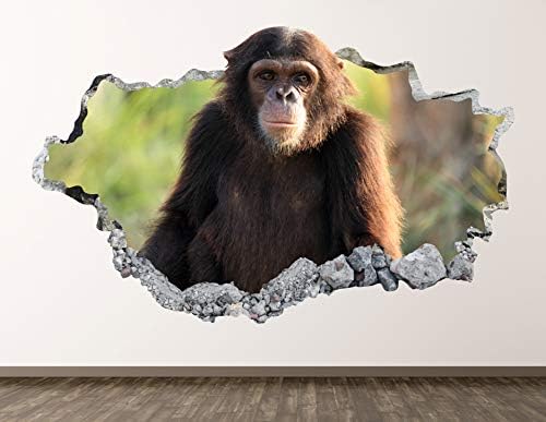 Maymun Duvar Çıkartması Art Decor 3D Smashed Hayvan Sticker Poster Çocuk Odası Duvar Özel Hediye BL831 (70 W x 40H)